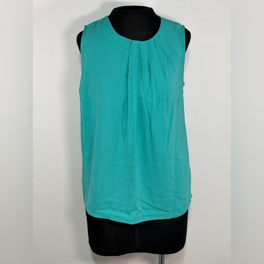 Covington Womens Blouse Turquoise Sleeveless Round Neck Solid Pullover Size M/P